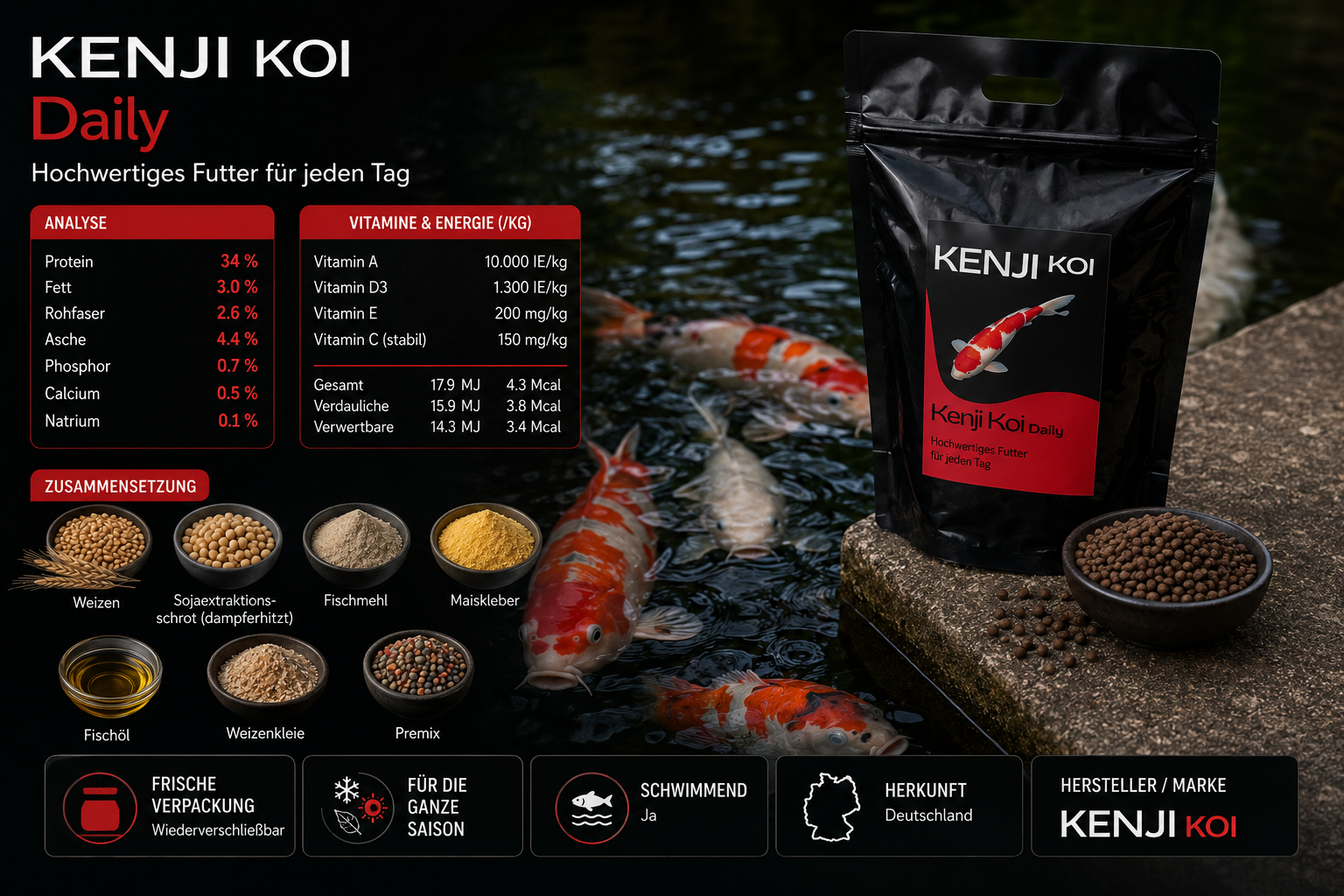 KENJI KOI Daily Food - Voor het hele seizoen 5kg